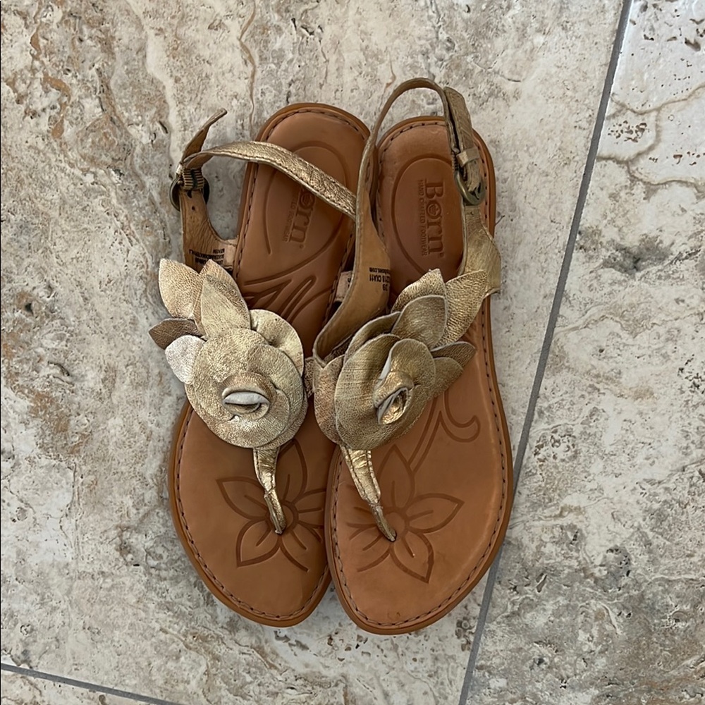 Born Gold Sandals with Floral Accents